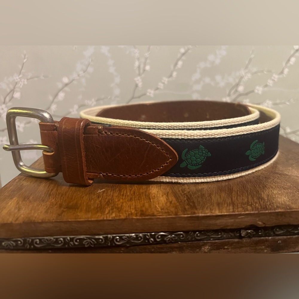 J. Crew turtle print canvas leather belt size 30